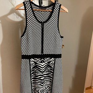 HALE BOB Black White Zebra Print Sleeveless Knit Sheath Dress